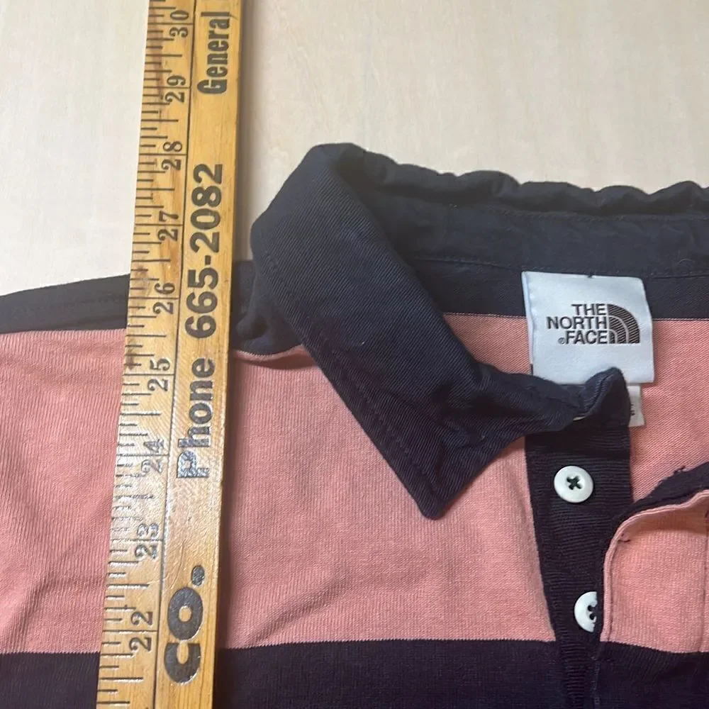 The North Face Men's Coral Navy Striped Rugby Long‎ Sleeves Collard Polo Size L